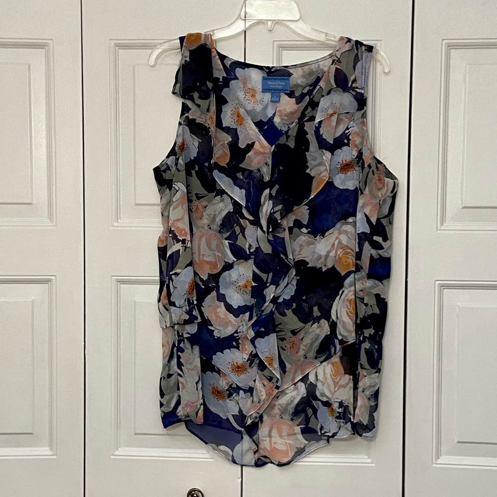 Simply Vera Vera Wang, Layered Floral Tank with Ruffle Neckline, Size L